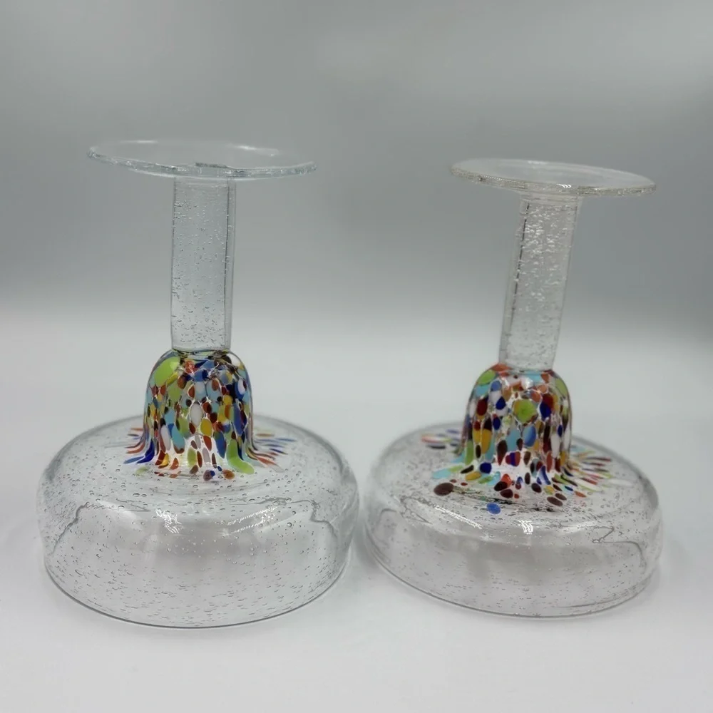 Home Studio Pair of Baja Margarita Colorful Confetti Glasses Hand Blown